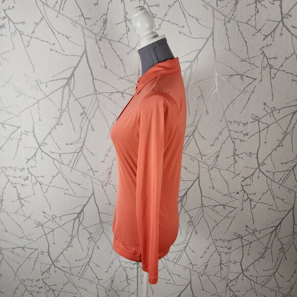 Nike Dri Fit Orange Stripe Stretch Long Sleeve Polo - Picture 2 of 4